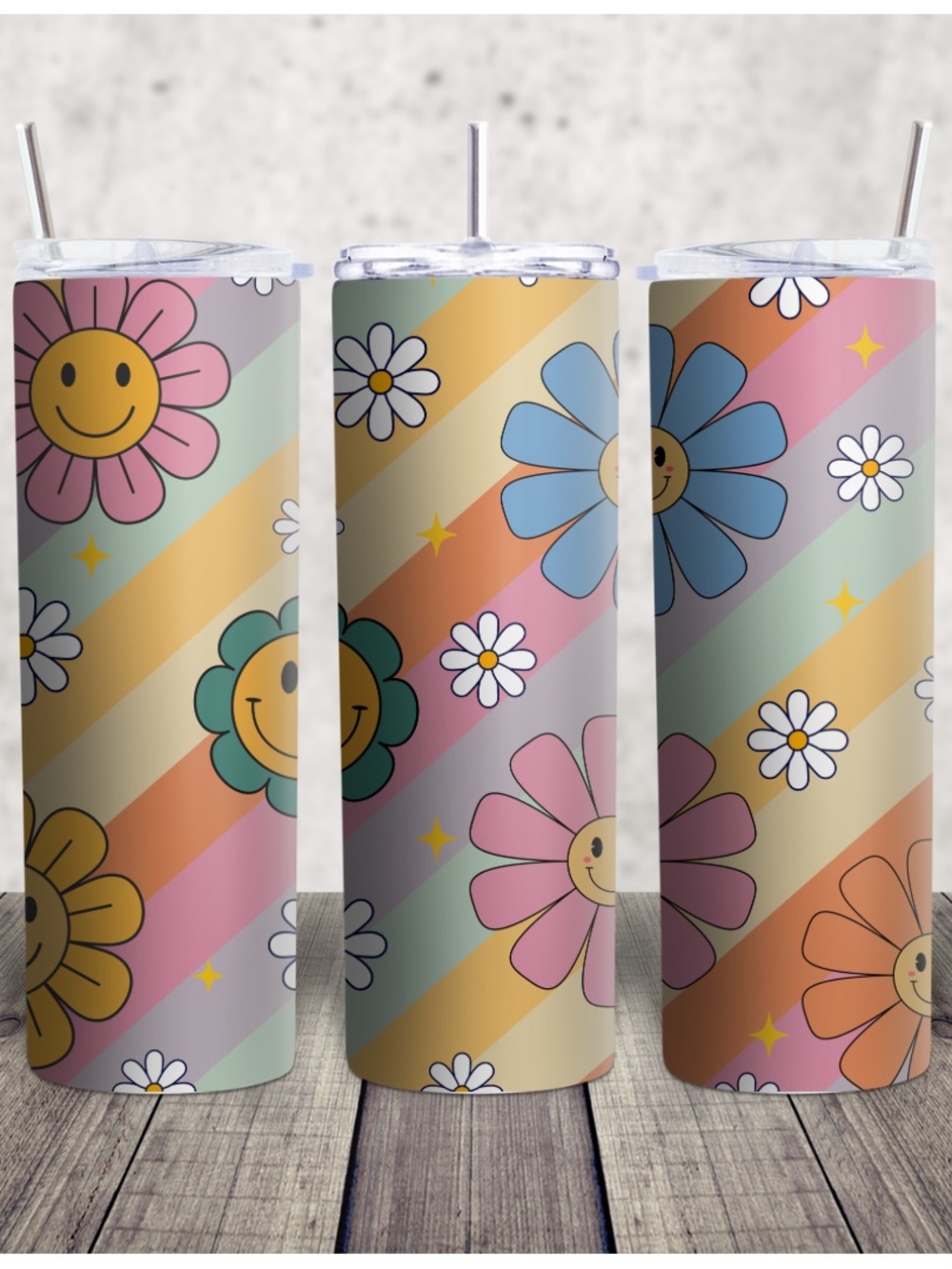 Hand Crafted Pastel Multi Floral Smile Tumbler